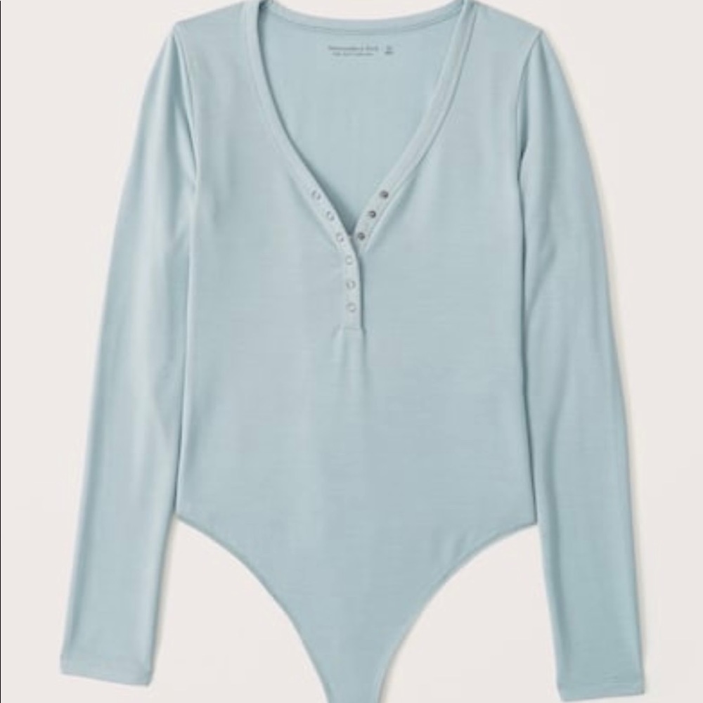 long sleeve luxe cozy henley abercrombie bodysuit xxs blue